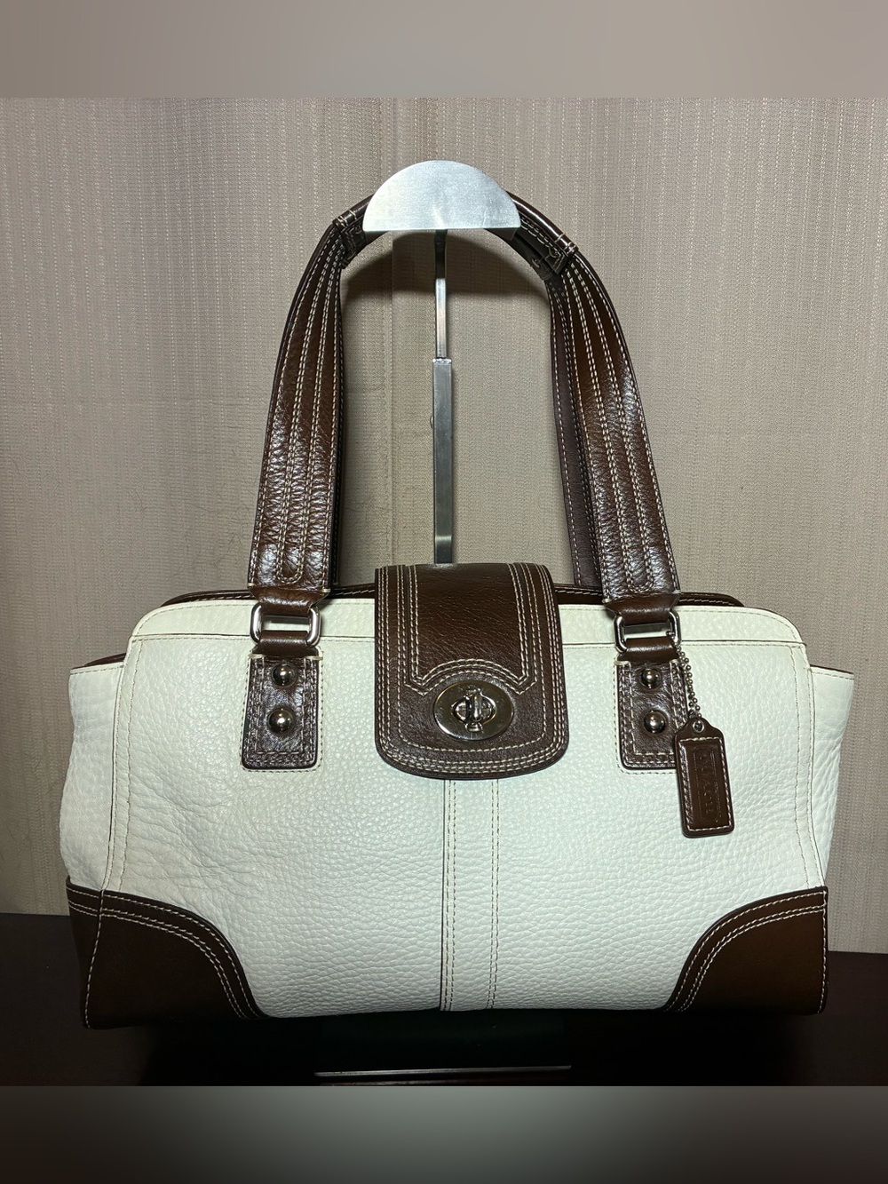 Coach Cream and Brown Leather Satchel